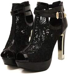 Women's Pretty Lace Open Toes High Heels Ankle Boots-2025 - màu đen - Xem 5