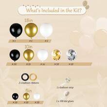 112件套黑金气球拱门套装 - 18/10/5英寸金色、白色和黑色亮片气球，适用于男孩、女孩、儿童生日、迎婴派对、性别揭晓派对、婚礼、房间装饰、派对装饰、新年派对装饰 - 黑白金 - 查看 2