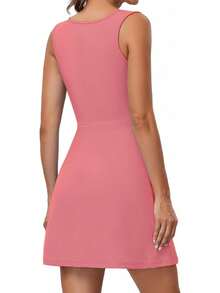 Tennis Dress Women Athletic Dress With Built In Shorts Active Workout Casaul Dresses - 黑色 - 查看 6