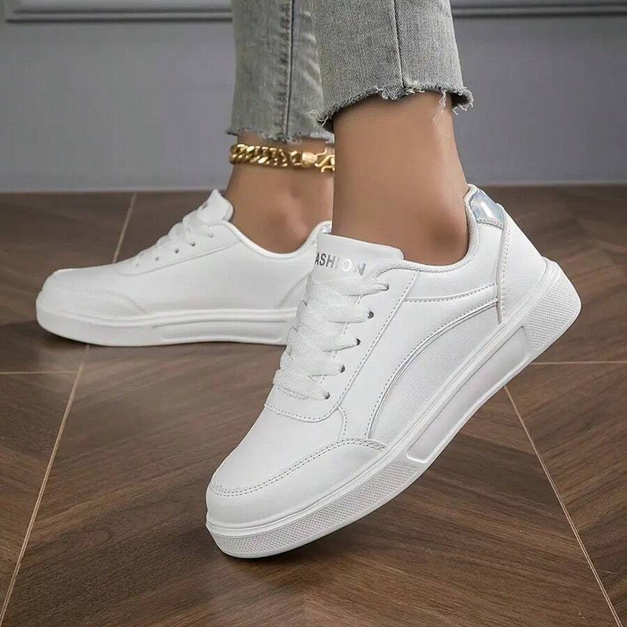 2026 New Women's White Shoes, White Lace-Up Sneakers, Casual Shoes, Flat Sneakers, Korean-Style All-Match Women's Shoes, Women's Low-Top Sneakers, Lace-Up Flat Casual Shoes, Daily Casual Sneakers