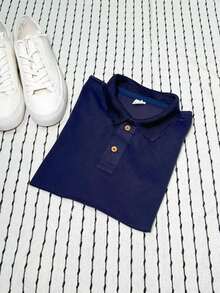 Men's PLAIN POLO Shirt Premium Cotton Pique Fabric Promotion - Navy Blue - View 3