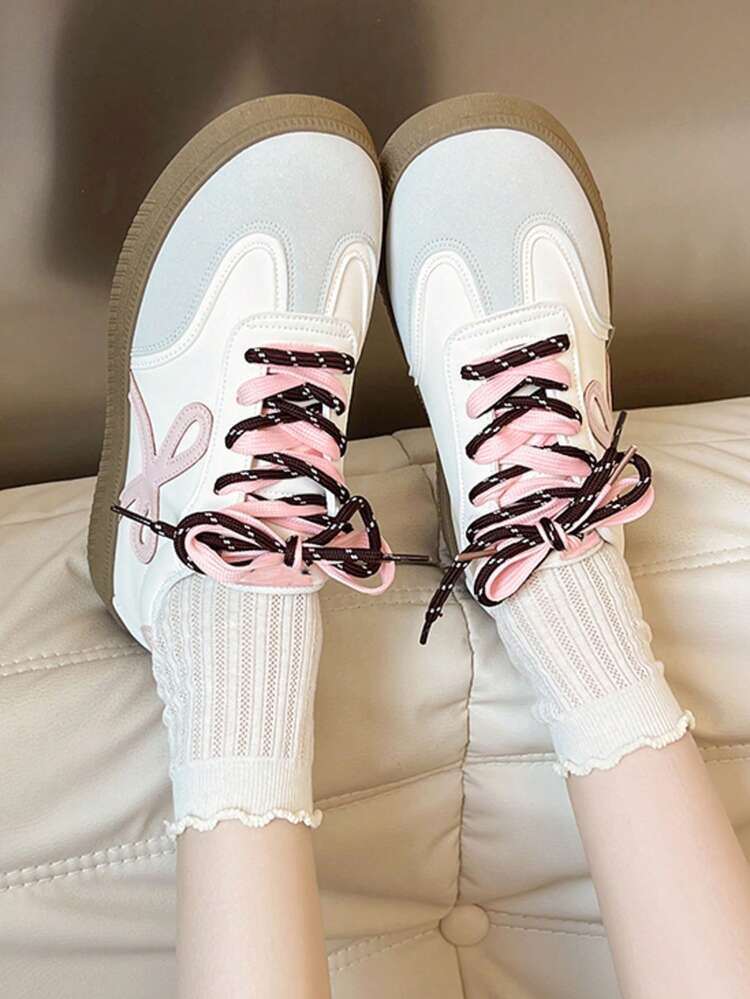 1 Pair Girls/Teens PU Leather Anti-Slip Sole Fashion Sneakers, Low-Top Casual Shoes, Versatile For Spring & Autumn - Pink - View 1
