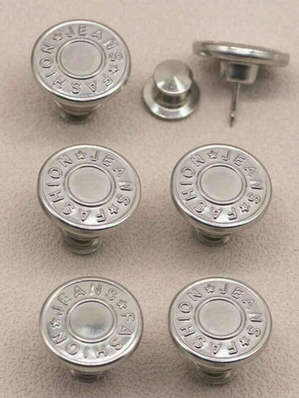 Botones de repuesto para jeans, botones de cintura sin clavo, botones de cintura con letras plateadas, botones desmontables multifuncionales para ajuste de talla de faldas y pantalones vaqueros, juego de botones de repuesto desmontables para jeans sin necesidad de coser