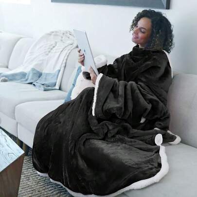 1 szt. Wygodny polarowy koc do noszenia z rękawami i kieszeniami – miękki szal telewizyjny dla mężczyzn i kobiet, idealny prezent dla mamy