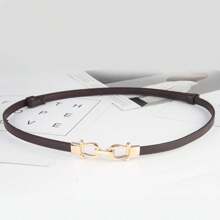 1pc PU Leather Skinny Adjustable Waist Belt With Metal Buckle, Suitable For Dresses, Autumn & Halloween