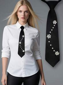 1pc New Luxury Pre-Tied Necktie, Women's Lightweight Luxury Necktie, Uniform Shirt Accessory, Niche Photography, School Style For Dress For Christmas Decor