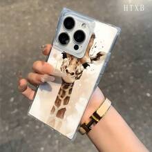 Funda tipo bloque con diseño de jirafa. Compatible con los modelos 16 Pro, 15 Pro, 14, 14 Plus, 13, 13 Pro, 12 Pro y 12 Air. Transparente, con cobertura total, resistente a golpes y con un diseño elegante. - transparente - Ver 2