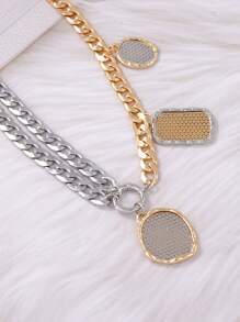 1pc Exaggerated Geometric Coin Badge Pendant Multi-Layer Necklace, Luxurious Retro Design Fashion Accessory - Badge Layered Necklace - View 8