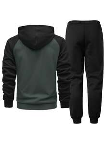 Men's Spring/Summer Lightweight Colorblock Zip-Up Hoodie And Jogger Set, Casual 2-Piece Outfit With Pockets, Drawstring Waist And Long Pants - Multicolor - View 2
