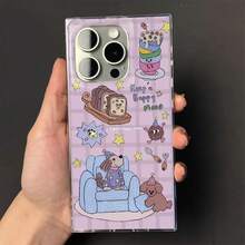 Lindo sofá de dibujos animados Perro Nuevo Cubo Agujero grande Teléfono móvil en ángulo recto Adecuado 16/15/14/13/12 Pro 14 15 16 Plus 12pro Superficie brillante Protección anticaída Vacaciones Cumpleaños - transparente - Ver 4