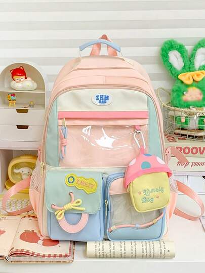 多巴胺背包2025可爱拼色时尚百搭大容量女生背包