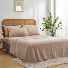 7pcs Simple And Stylish Cut Flower Bed Comforter Set, 100% Polyester Soft Comfortable And Durable Summer Bedding Set, Include 1 Comforter+1 Flat Sheet+1 Fitted Sheet+2 Pillowcases+2 Pillowsham,All-Season, Bed In A Bag, Perfect Room Decor, Holiday Gift - Màu Khaki - Xem 7