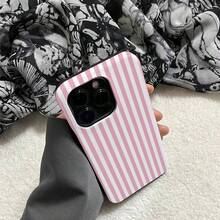 1 Unique 360 ° White And Pink Stripe Printed Phone Case - Cute And Minimalist 2-In-1 Design, Drop-Proof And Shock-Proof Full Coverage, Compatible With IPhone 16 Pro Max/16 Pro/16 Plus/16/15/14/13/12/11. Stylish And Cute - Ideal For Holiday Gifts - Sọc hồng và trắng - Xem 2