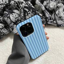1 Unique 360 ° Blue Stripe Printed Phone Case - Cute And Minimalist 2-In-1 Design, Anti-Drop And Shock-Proof Full Coverage, Compatible With IPhone 16 Pro Max/16 Pro/16 Plus/16/15/14/13/12/11. Stylish And Cute - Ideal For Holiday Gifts - 藍色條紋 - 查看 2