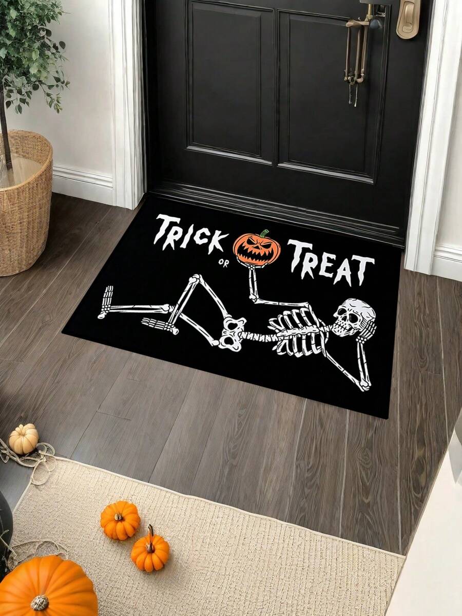 1pc Anti-Slip Halloween Doormat, Outdoor Welcome Doormat, Halloween Horror Ghost Pumpkin Skull Bat Spider Web Pattern Decorative Carpet, Halloween Doormat Carpet, Happy Halloween, Halloween Decoration, Kitchen, Bathroom, Living Room, Home Decor, Holiday Decoration Trick Or Treat Party Favor Bathroom Kitchen Decor Christmas Decor Kitchen Rug - Multicolor - View 1