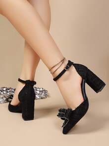 Fall/Winter 2025 Spring/Summer New Pointed Toe High Heel Sandals With Rhinestones, Bowknot Transparent Fairy Strap French Style,Elegant,Party