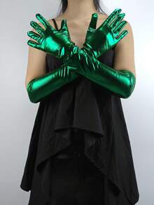 1 Pair Glossy Reflective Long Fingerless Gloves, Sexy Nightclub Costume Accessory For Halloween, Date Night, Cosplay - A - View 16