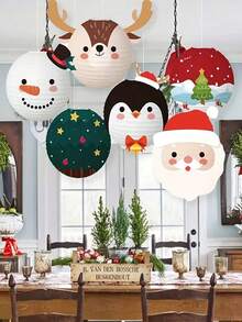 Set de 6 felinare de Crăciun (12 inci) felinar de hârtie DIY Moș Crăciun ren model brad de Crăciun petrecere de Crăciun sărbătoare decorare casă fundal petrecere decorare fundal decorare - Multicolor - Vizualizare 2