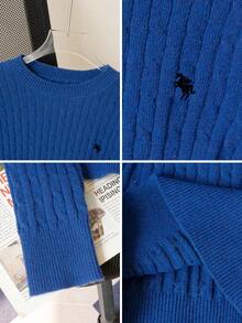 韩版优雅纹理圆领女式长袖刺绣套头毛衣