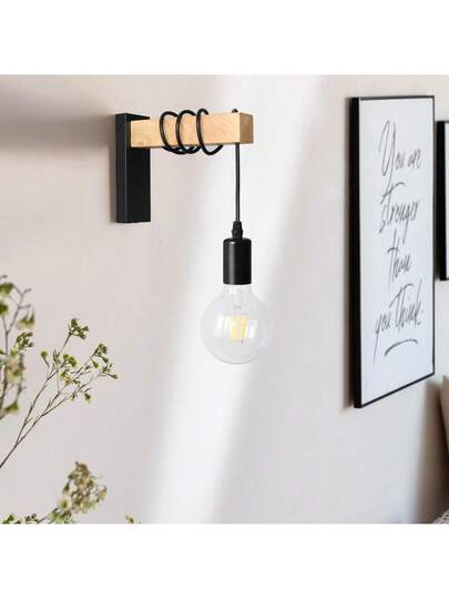 Retro Wood Wand Lamp E27 Moderne Minimalist Indoor Hang Sconc Fixture Home Bedside Bedroom Lighting Stair Verlichting view 7