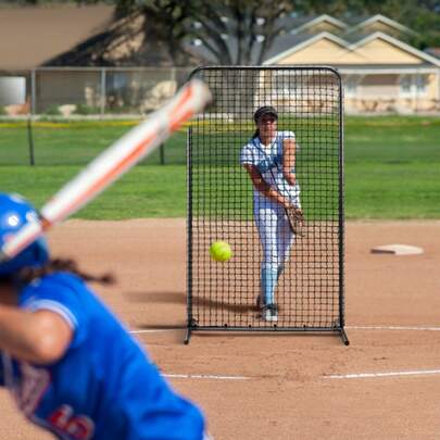 I Screen Baseball For Batting Cage, 7x4 Ft Baseball Softball Safety Screen, Body Protector Portable Batting Screen With Carry Bag & Ground Stakes, Heavy Duty Pitching Net For Pitchers Protection