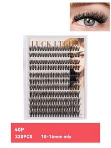 220 buc. Gene false cluster - (gradient natural 10-16 mm), extensii de gene false DIY, naturale, voluminoase, pufoase și ușoare, din material textil 3D, subțiri, ultra-moi și reutilizabile, lucrate manual - perfecte pentru purtare zilnică, întâlniri, petreceri, nunți, ședințe foto și creații artistice personalizate cu gene.