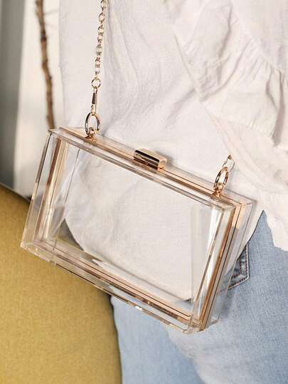 Adorable Transparent Acrylic Single-Shoulder Bag, Transparent Crossbody Bag, Evening Clutch, Tote Bag With Gold Chains For Women