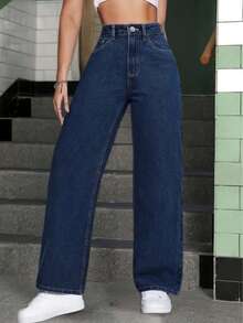 Mezclilla Anchas Jeans Piernas Anchas Talla Grande para Mujer Azul Claro Cintura Alta Elásticos Pantalones Larga Duración y Suelta - Azul - Ver 4