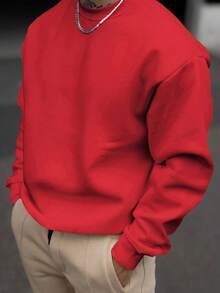 Christmas Outfit Womenchristmas Outfit WomenMen's Solid Color Pullover Sweatshirt, Casual Everyday Wear, For FallLoose And Comfortablewomen Winter Clotheswinter Clothes For Women - Red - View 1