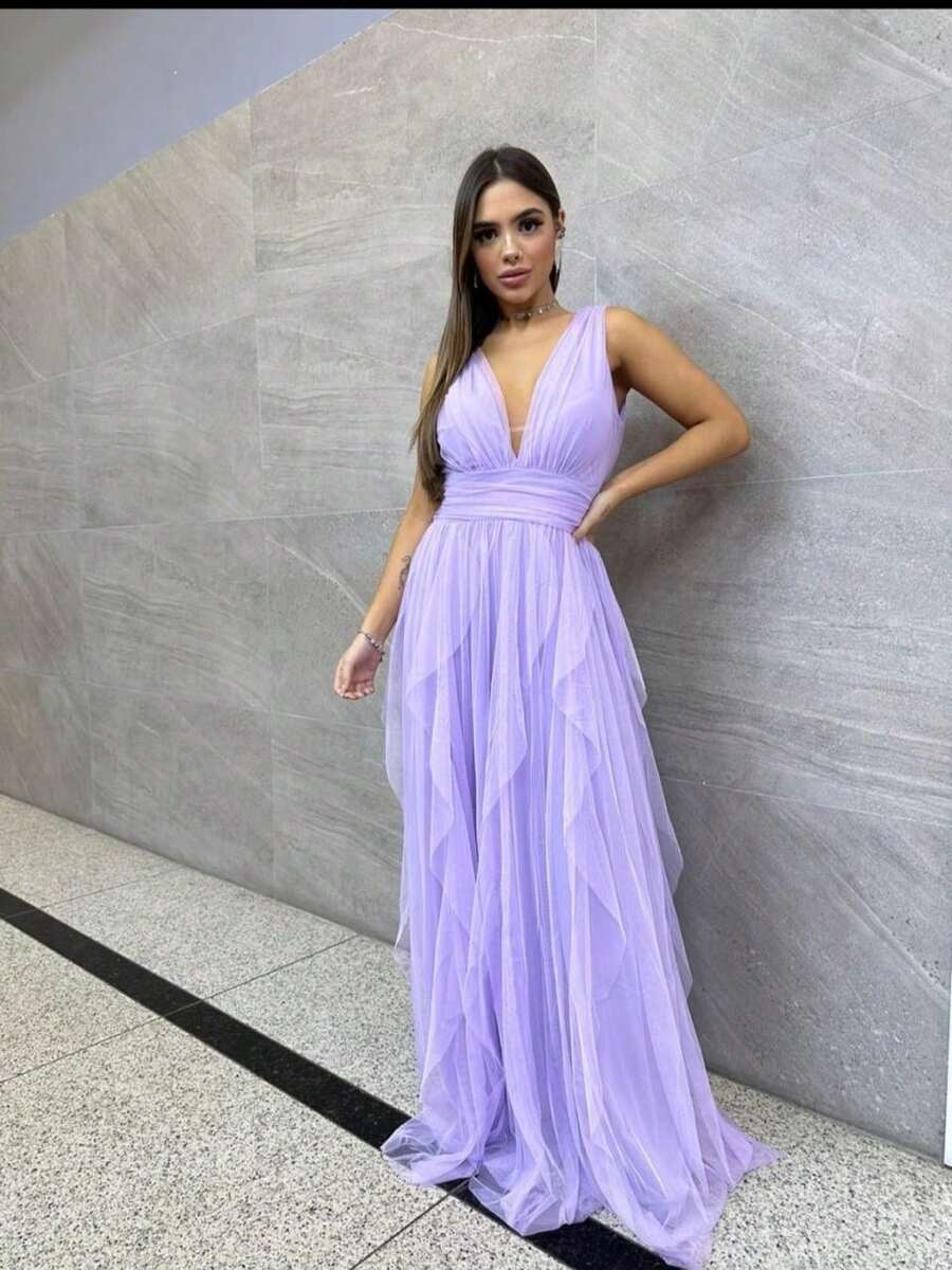 Women's Dress For Bridesmaid, Graduation, Wedding, Guest - 紫丁香色 - 查看 1