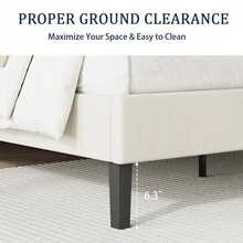 Upholstered Bed Frame With Headboard, Linen Fabric Bed Frame With Button Tufted Headboard, No Box Spring Needed, Easy Assembly, Twin/ Full/ Queen/ King, Beige/ Pink/ Dark Grey/ Grey/ Blue/ Cream/ Black - 奶油 - 查看 4