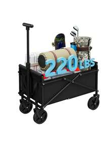 Heavy-Duty High-Carbon Steel Frame Multi-Purpose Cart With All-Terrain Foldable Wheels - 220 Lb Load Capacity, Lightweight And Durable For Camping, Beach, Garden, Shopping And Outdoor Use - Black, Perfect Christmas/Halloween Gift, Gardening Cart Utility Cart, Multi-Purpose Rolling Storage Cart, Sturdy Wheel Construction - Black Mini - 查看 1
