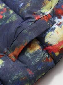 1 pieza Abrigo acolchado de algodón con capucha elástica de color azul marino y multicolor para niños, Parka de algodón de longitud media para niños y niñas, Chaqueta con cremallera para niños, Ropa de algodón para niños pequeños