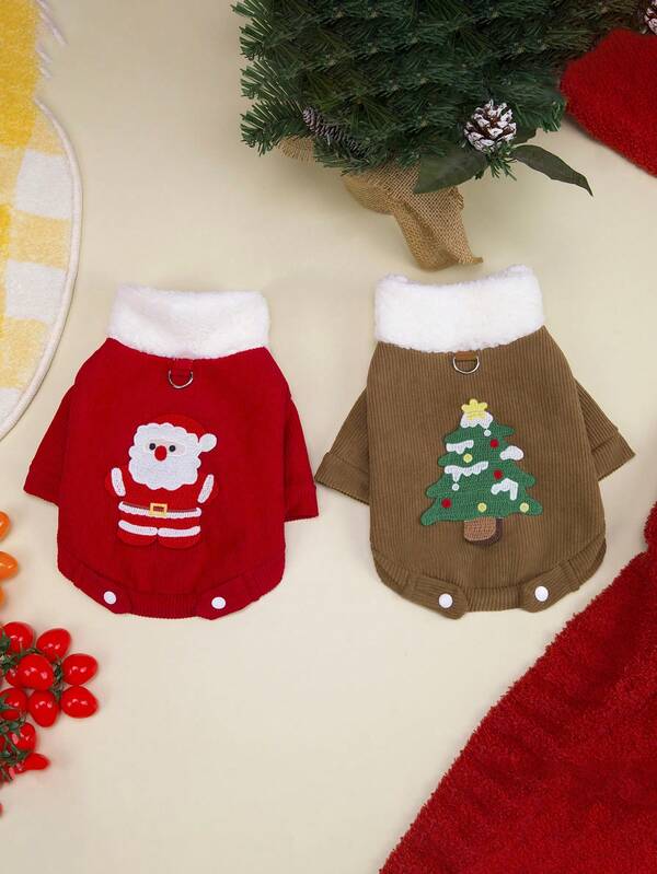 1 Piece Of Christmas Clothing With Thick Corduroy Material For Warm Pets, Suitable For French Teddy, Small And Medium-Sized Dogs, Cats, And Dogs. Warm Clothing