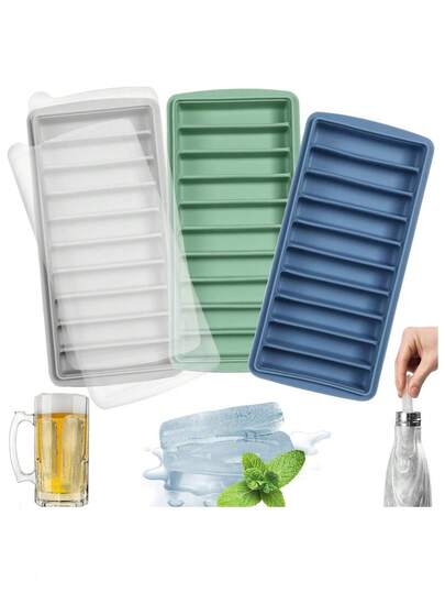 1pc Silicone 10 Grid Long Without PrintingIce Cube Tray, Long Ice Stick Tray Silicone With Lid, Rectangular Narrow Stick, Reusable, Flexible, Easy Release, For Small Mouth Sport Bottles, Juice Bottles, Cocktail Parties.