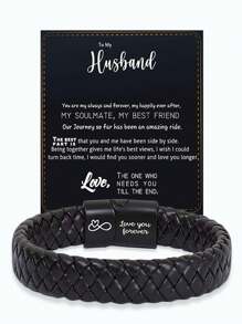 送给我儿子的励志手链，来自爸爸妈妈的礼物，永远记住你更勇敢，编织皮革手链，适合青少年男孩，来自妈妈，可调节，送给儿子的礼物，圣诞礼物