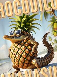 Sudadera holgada y casual de ajuste suelto para adolescentes/niños, con estampado abstracto de IA "CROCODILO" y "ANANASINO" y texto "ITALIAN BRAINROT", de manga larga y hombros caídos