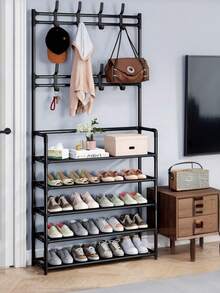 Zapatero Apilable Multiusos Con Marco De Metal, Estante Para Construir, Caja De Zapatos Portátil, 3/5 Niveles, Plegable, Creativo, De Hierro, Gran Estante De Almacenamiento Para Dormitorio, Armario, Zapatero, Caja De Almacenamiento De Zapatos Con Gancho Para Sombrero, Perchero, Entrada, Estante De Almacenamiento Grande, Zapatero, Armario, Sombrero, Zapatero, Abrigo Estante, Estante De Almacenamiento Multifuncional De Entrada - Cuatro capas - Ver 2