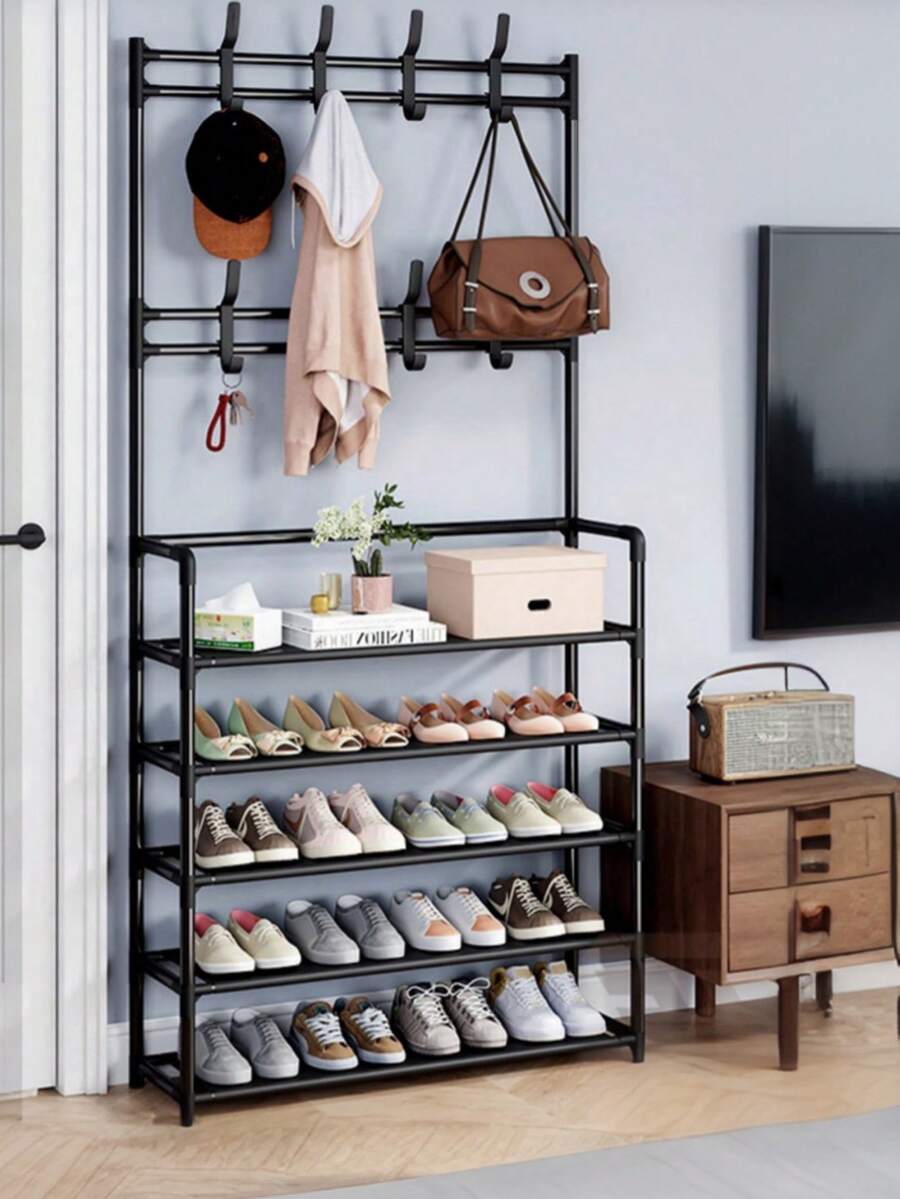 Zapatero Apilable Multiusos Con Marco De Metal, Estante Para Construir, Caja De Zapatos Portátil, 3/5 Niveles, Plegable, Creativo, De Hierro, Gran Estante De Almacenamiento Para Dormitorio, Armario, Zapatero, Caja De Almacenamiento De Zapatos Con Gancho Para Sombrero, Perchero, Entrada, Estante De Almacenamiento Grande, Zapatero, Armario, Sombrero, Zapatero, Abrigo Estante, Estante De Almacenamiento Multifuncional De Entrada