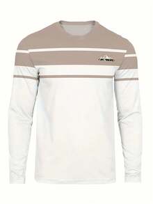 男士休闲长袖T恤 - 秋冬季轻薄弹力涤纶混纺圆领T恤，可机洗，双色设计，饰有品牌标志，轻盈透气，适合作为礼物送给朋友 - 彩色 - 查看 3