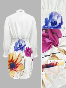 Damen Blumen Muster Lässig Boho Knopfleiste Strandkleid