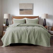 Blue Quilt King Size Bedding Sets With 2 Pillow Shams, Lightweight Soft Bedspread Coverlet, Quilted Blanket Thin Comforter Bed Cover All Season, 3 Pieces, 104x90 Inches, All - Season Bedding - 綠色(黃綠色調) - 查看 9