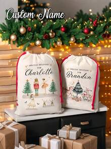 1pc- Customized Large Christmas Sacks, 15.7 X 23.6-Inch Personalized Christmas Gift Bags, Customized Name Santa Claus Sacks, Christmas Rabbit And Fox Gift Bags, Christmas Gift Bags, Holiday Gift Bags, Gift Bags, Purchased Products Christmas Big Bags, Christmas Big Bags, Christmas Big Bags, Christmas Big Bags, Special Gift Christmas Big Bags - Multicolor - View 1