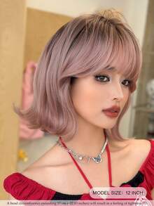 NAMM 12 Inch Short Curly Wigs For Women - Modest Fashion Wave Wig Curtain With Bangs, Ombre Rose-Golden ,Dark Roots Soft Silky Heat-Resistant Synthetic Fiber Wigs For Daily Use, Perfect For Holidays Music Festivals Celebrations-Sakura Celebrations Glam & Party Street Wear Photography Use - Blonde Ombre - View 4