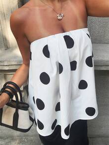 Buzzelle GLOpass Polka Dot Loose Fit Camisole Top, Sexy & Elegant For Daily Wear And Gatherings - Black and White - View 2