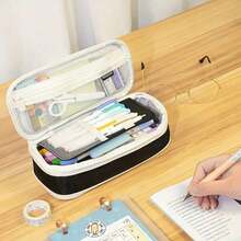 1pc Multifunctional Large Capacity Expandable Pencil Case, Big Capacity Twill Fabric Stationery Storage Bag With Pen Slot, Foldable School Supplies Organizer, Japanese/Korean Style,Pencil Pouch,School Bag - 彩色 - 查看 6