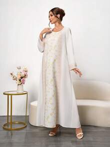 1pc Floral Print Woven Fabric Long Dress For Women, Everyday Wear, Spring/Summer/Autumn - Multicolor - View 3