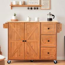 Brown Mobile Kitchen Island Cart!2 Adjustable Shelves + 3 Drawers + Spice Rack-Lockable Wheels, Perfect As Coffee Bar Storage Cabinet KitchenStorageCart CoffeeBarEssentials - Brown - View 3