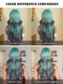 NAMM 30 英寸绿色渐变紫色波浪假发，宽松长卷发，带刘海，高品质耐热纤维合成长卷发假发，适合时尚女性和女孩派对角色扮演使用 - 綠色 - 查看 7