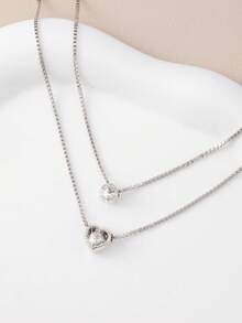 1 pieza Collar de lujo minimalista con doble círculo de corazón y gota de agua, de moda y delicado - Multicolor - Ver 3